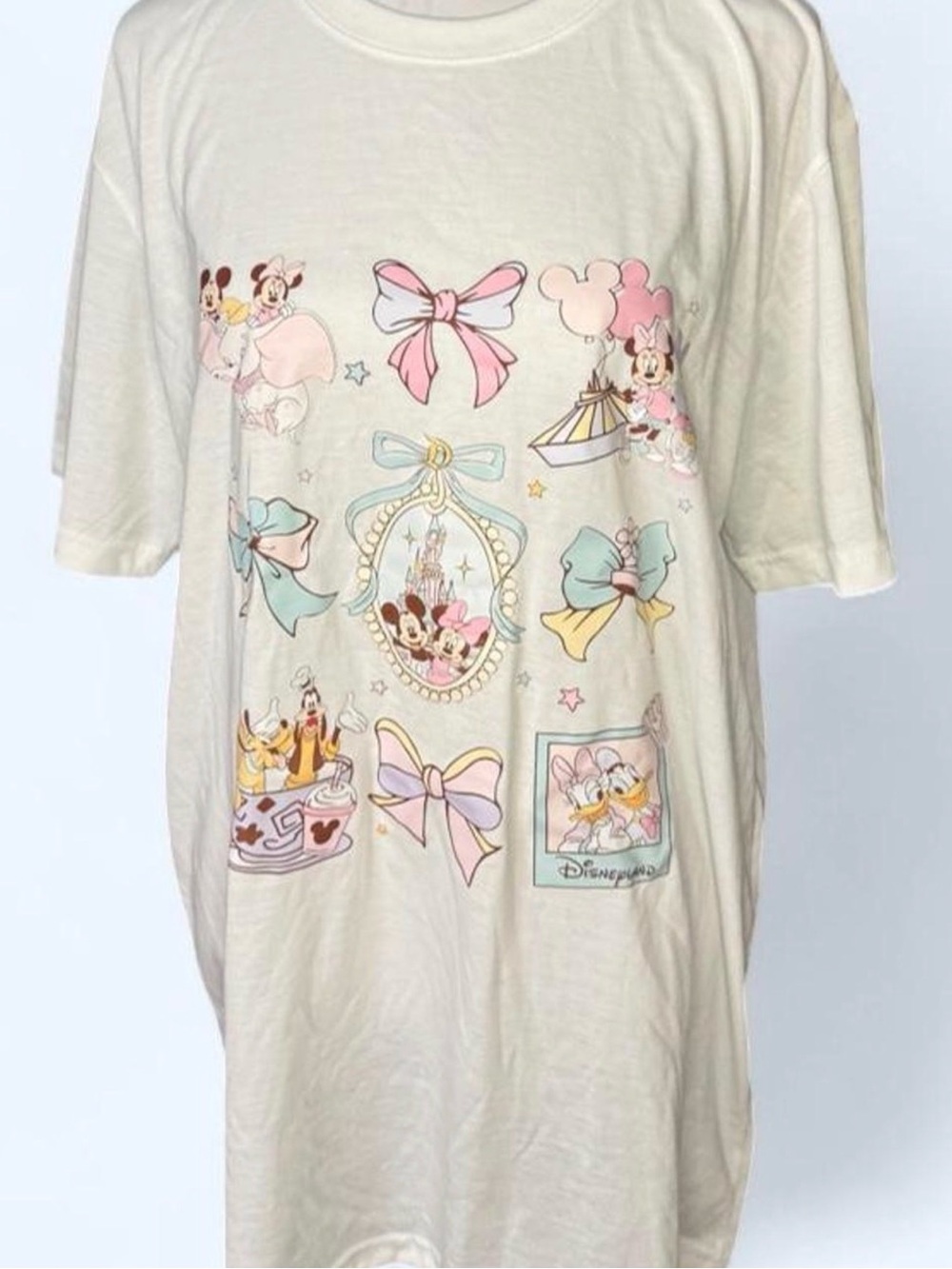 Disney Cream Kids Short Sleeve Tee with Pastel Bow & Character Print